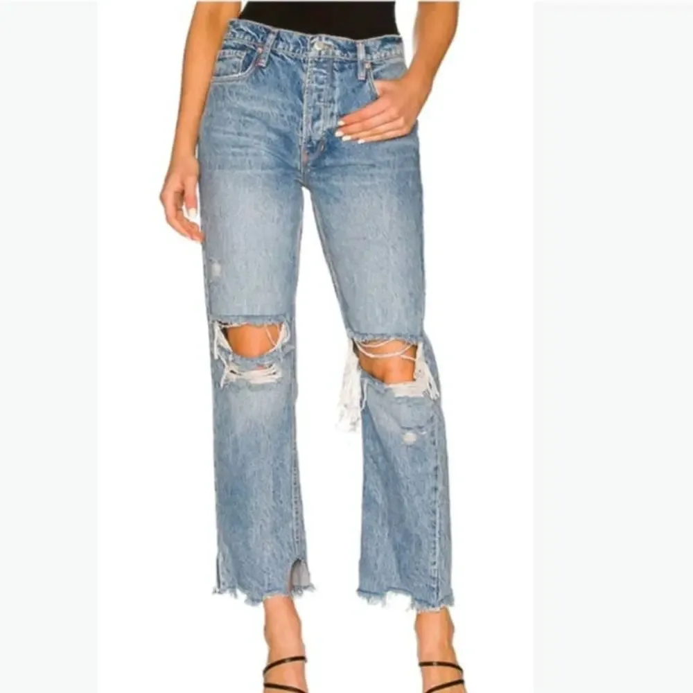 Free People Distressed Tapered Baggy High Rise Boyfriend Fit Jeans Size 25